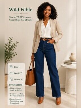 Wild Fable Super High-Rise Straight Leg Jeans Size 4/27 31" Inseam NWT Button